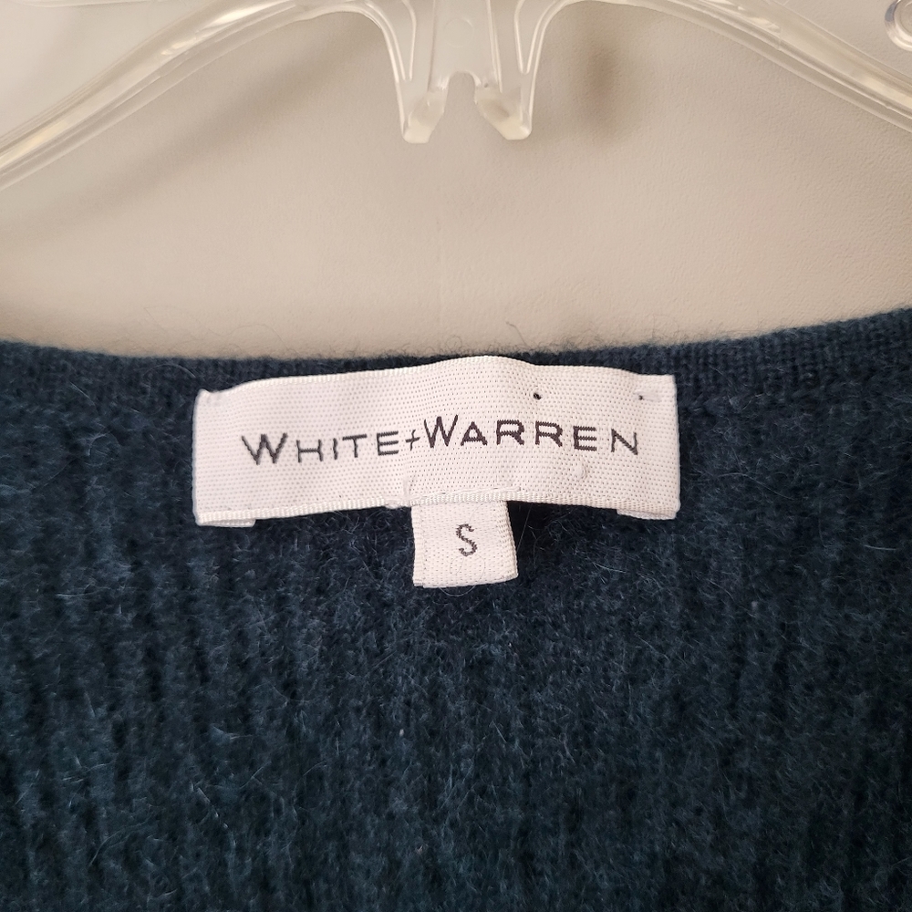 White + Warren Cashmere Square Neck Puff Sleeve Pullover Dark Ivy Size Small - Picture 5 of 6
